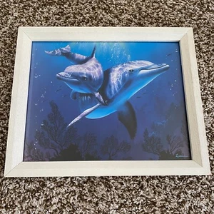 VTG Lassen Dolphin Art Framed Print Dolphin Art Ocean Scene Beach Decor 11”x9" - Picture 1 of 14
