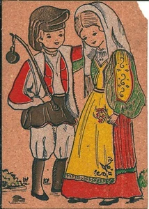 cst 47 Anni 70 SARDEGNA Coppia - Costumi - Cartolina di sughero - non VG WY - Imagen 1 de 2