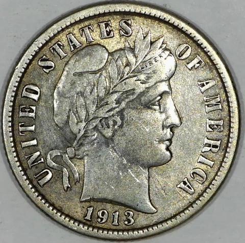 1913 Silver Barber Dime NICE COIN #X165 Cover