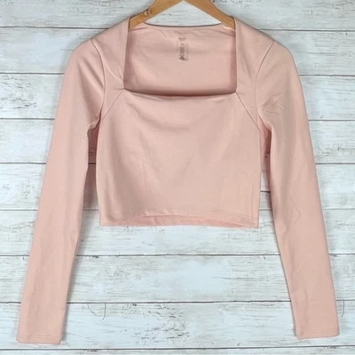 NEW Size Small Beyond Yoga Heather Rib Frame Cropped Pullover Top Peach Pink - Image 1 of 4
