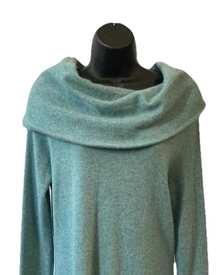 Acogedor suéter para mujer Rachel Zoe 100 % 2 capas de cachemir con capucha cuello jaspeado azul pequeño Foto 1 de 4