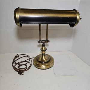 Vintage Distressed Brass Bankers Desk Lamp Light Office Piano Library 18" - Picture 1 of 5