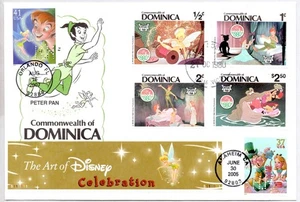 DISNEY, TINKER BELL & PETER PAN, ALICE IN WODERLAND NAKANO PERFINS, DOMINICA FDC - Picture 1 of 1