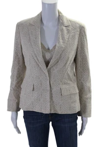 Elie Tahari Womens Cotton Lace Cropped Tank Two Button Blazer Set Beige Size 8 - Picture 1 of 9