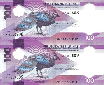 Filipinas 2x 100 pesos 2024 P-238 UNC consecutivo Foto 1 de 2