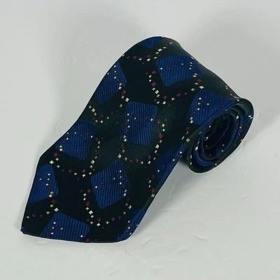 Hugo Boss 100% Silk Neck Tie Blue/Black W/Stars Abstract 3 3/8” - Image 1 of 4