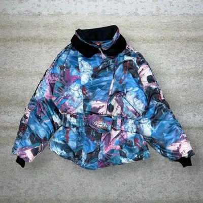 Vintage Polaris Puffer Ski Jacket M Blue Pink Full Zip Insulated Made in USA 90s - Image 1 of 4