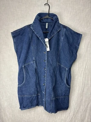 Novo Colete Jeans Feminino Cynthia Ashby Eris Tamanho 2 XL Azul Lagenlook Algodão - Imagem 1 de 4