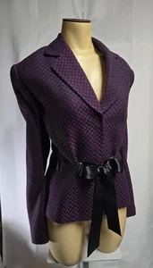 Tahari Arthur S Levine Blazer Jacket Tweed Style Tie Front Sz 16 Black Plum - Picture 1 of 17