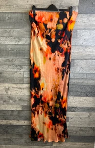 Maxi Vestido By Anthropologie The Fleur Talla UK 16 Negro Naranja Satén Fiesta Sedosa - Imagen 1 de 9