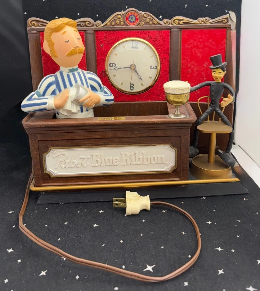 パブスト・ブルーリボン 木製掛時計／ビンテージバーサイン クロック　作動確認済 パブスト・ブルーリボン 木製掛時計／ビンテージバーサイン クロック