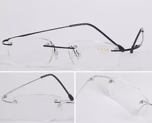Rimless Reading Glasses +1.00~+4.00 Lightweight Quality Flexible Steel Arms R52 - Picture 1 of 43