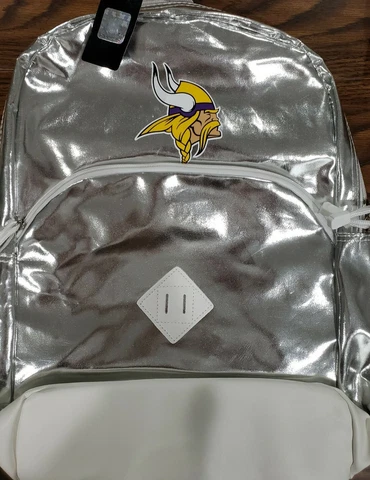 NWT Minnesota Vikings Backpack NFL Silver School Backpack 18" Cover