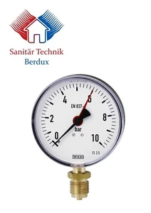 WIKA Manometer 0-10 bar 10 Stück Anschluss unten 1/2" Zoll Ø100mm Heizung Wasser - Bild 1 von 4