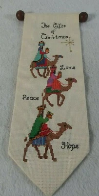 Christmas Wall Banner Cross Stitch The Gift Of Christmas Love Peace Hope Vintage - Image 1 of 4