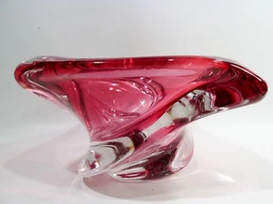 Massive Midcentury VAL ST LAMBERT Cranberry Swirl Centerpiece BOWL Guido Bon - Picture 1 of 7