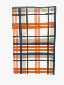 Plaid Vinyl Tablecloth Flannel Backing Blue Orange Tan Multi 60 in Round New - Picture 1 of 8