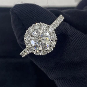 The True Carat 8 mm Round Moissanite Halo Engagement Ring 14K White Gold Plated - Picture 1 of 6