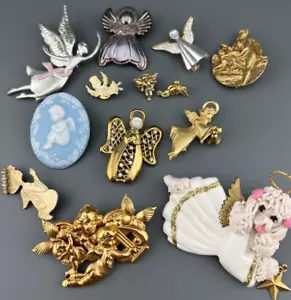 Vintage Angel Brooch Lot of 13 Cherubs Heavenly Some Signed Mixed Materials - Picture 1 of 24