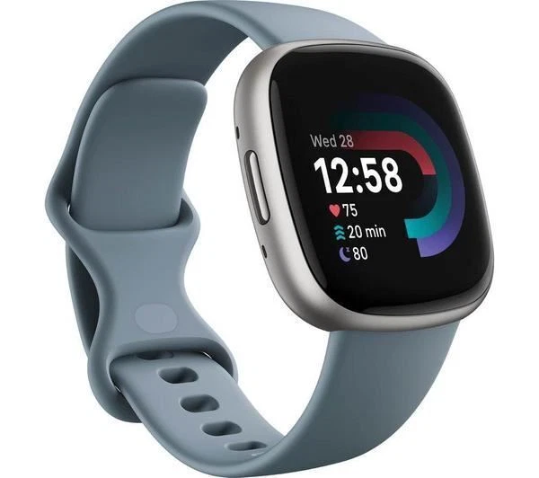 Fitbit Versa 4 23mm Silver Case with Waterfall Blue Silicone Band (FB523SRAG)