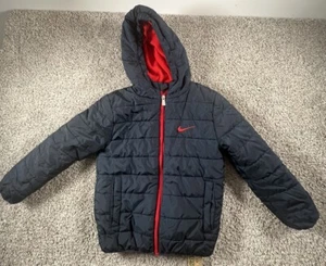 Nike Kids Puffer Vest Jacket Hooded Boys Size 6 Blue Wear On Zipper - Picture 1 of 10