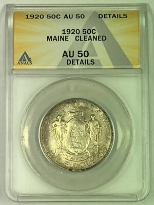 1920 Maine Commemorative Silver Half Dollar 50c Coin ANACS AU-50 Details - Image 1 of 2