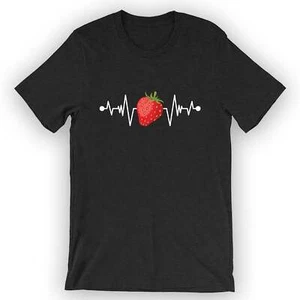 Unisex Strawberry Heartbeat T-Shirt Strawberry Lover Tee - Picture 1 of 5