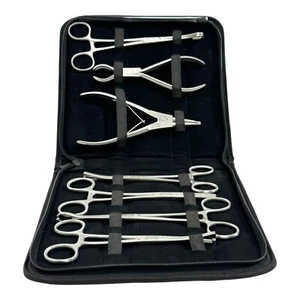Set of 7pc Body Piercing Tools, Slotted Pennington Forceps,Ring Closing Pliers - Picture 1 of 13