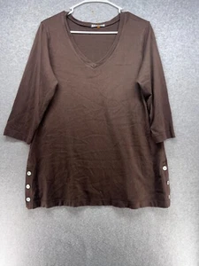 Russ Berens Womens Top Size M Brown Buttons on Sleeves V-Neck 3/4 Sleeves - Picture 1 of 8