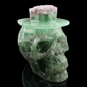 6.1" Natural Green Flurite Hand Carved Skull,Realistic,Crystal Healing,4023g - Picture 1 of 11