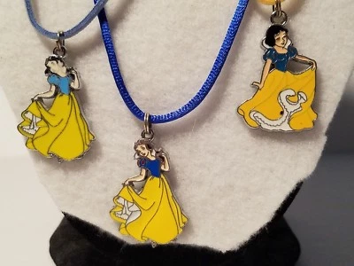 Set of 3 Snow White Necklaces: Yellow, Blue, White on Satin & Suede Cord Jewelry - Image 1 of 4
