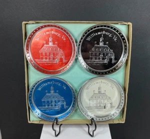 Vintage Williamsburg, Virginia Capitol Set of 4 Silver Metal Souvenir Coasters - Picture 1 of 9