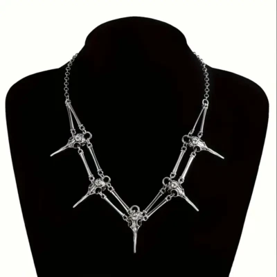 Khonshu Plague Doctor Jewelry Gothic Silvery Bird Skull Pendant Necklace Choker - Image 1 of 4