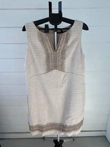 WHBM Dress Women’s 16 Beige Neutral Tweed Sheath Dress Sleeveless Casual NWT - Picture 1 of 7
