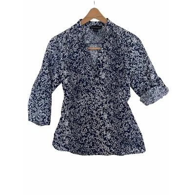 Marisa Christina Womens Blouse Size L Cotton Blue And White Chic Relaxed Travel - Image 1 of 4