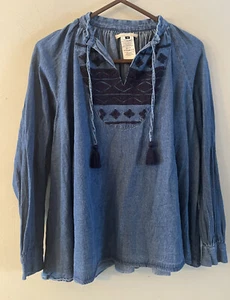 ne quittez pas hallie embroidered denim top women’s size medium - Picture 1 of 6