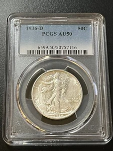 1936–D Walking Liberty Half Dollar PCGS AU50 90% silver - Picture 1 of 8