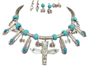 Collar Turquesa Tótem Southwestern Thunderbird 4 pendientes únicos en su tipo - Imagen 1 de 7