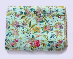 Manta de edredón Kantha con estampado floral bohemio indio colcha edredón de ... - Imagen 1 de 5