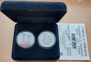 LIBERIA RARE 2 x 1$ UNC COINS 1996 YEAR  KM#210 KM#213  STAR TREK BOX COA - Picture 1 of 4