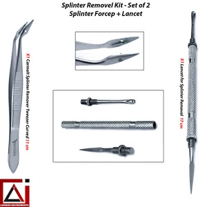 Beaden® Carmalt Splinter Forcep Tweezer Cur & Lancet Splinter Removal Kit 2 Pcs  - Picture 1 of 5