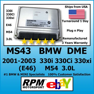 BMW 330i 330Ci 330xi (E46) DME MS43 M54 3,0 L P n P 2001-2003 / RPM Motorsport Foto 1 de 2