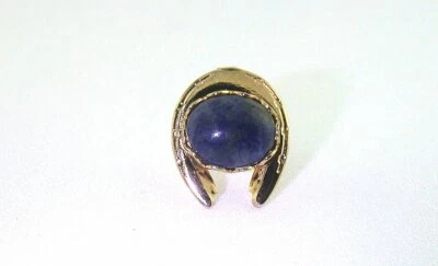 10x8 Oval Lapis Cabochon Cab Gold Color Horseshoe Horse Shoe Tie Tack EPTT399 - Image 1 of 2