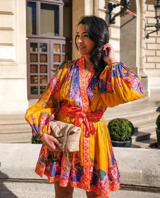 Zimmermann Lovestruck Wrap Dress Size 3 AU 14 US 10 Mini Golden Paisley Linen - Image 1 of 4