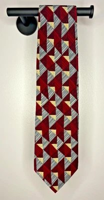 Gianfranco Ruffini tie red, blue, white diamond pattern silk made in Italy - Image 1 of 4