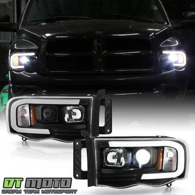 2002-2005 Dodge Ram 1500 2500 3500 LED Tube w/LED Projector Headlights Headlamps - Image 1 of 4