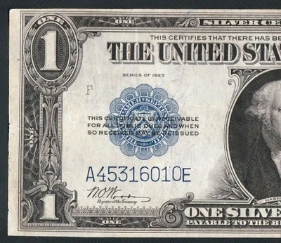 BEAUTIFUL WOODS/WHITE 1923 $1 LARGE SILVER CERTIFICATE. NO PINHOLES OR TEARS  - Image 1 of 3