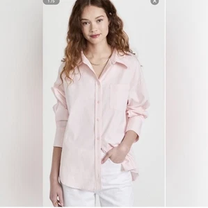 Anine Bing Mika Shirt XS Pink Cotton Poplin Button Up Oversize Preppy Designer - Picture 1 of 16