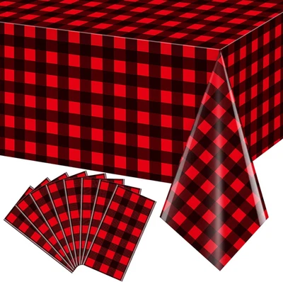 Paquete de 8 decoraciones de manteles de fiesta a cuadros de búfalo de Navidad, desechables impermeable Foto 1 de 4