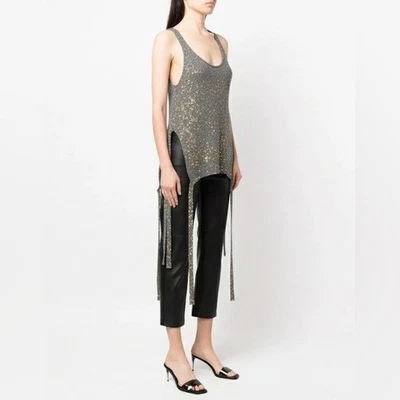 NWT Stella McCartney Sequin Drip Knit Top Scoop Neck Side Fringe Gold Sz 38 - Image 1 of 4